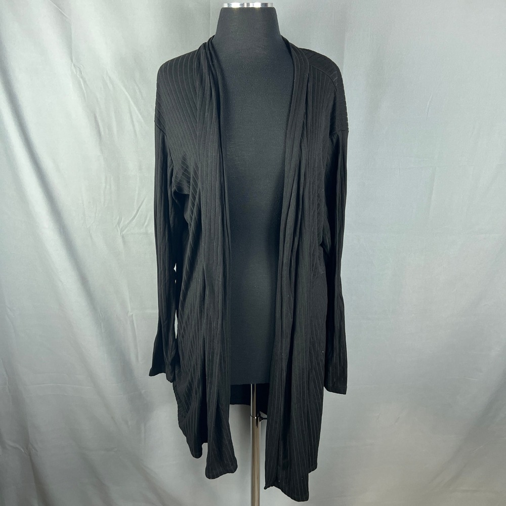 Rebdolls Long Duster Cardigan Sweater Womens 4X Black Ribbed Cotton Open Front